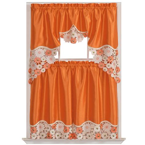 Blue is one of the most visually striking curtain colors that you can get for a room that has an orange wall like this one. . Orange curtains for kitchen